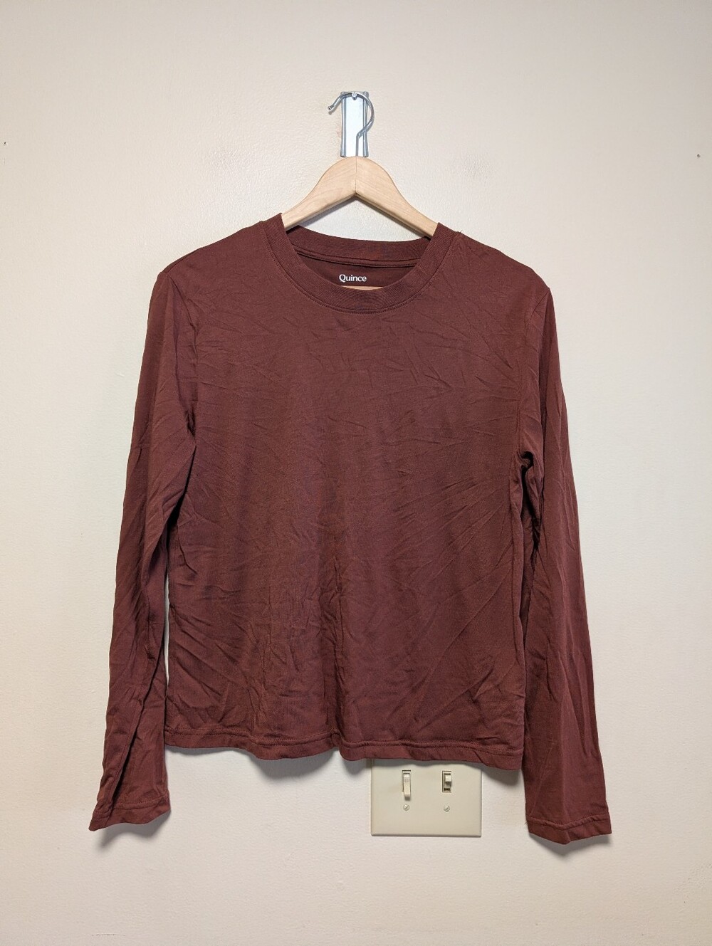 Quince Pima Cotton Long Sleeve Crewneck Tee Brown Size S